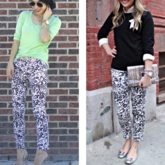 J.Crew Favorite Fit Animal Print Pants Size 4 - Black & White Leopard - Picture 13 of 13